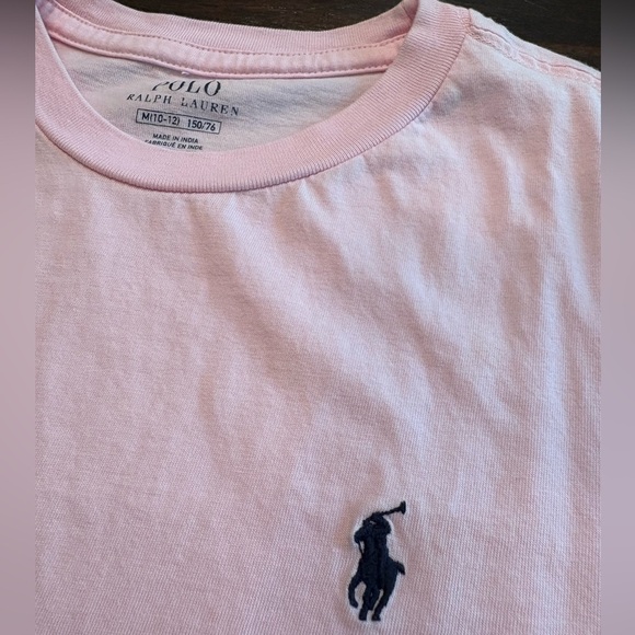 Boys Polo Ralph Lauren Pink V Neck Short Sleeve Shirt Size Medium - Picture 2 of 4